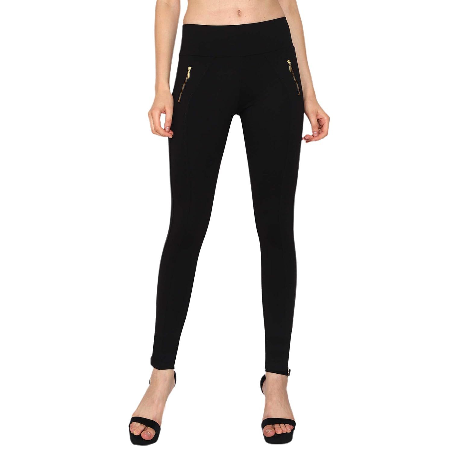 o1srvl11e1123 Ribbed Knit Zipped Legging in Black