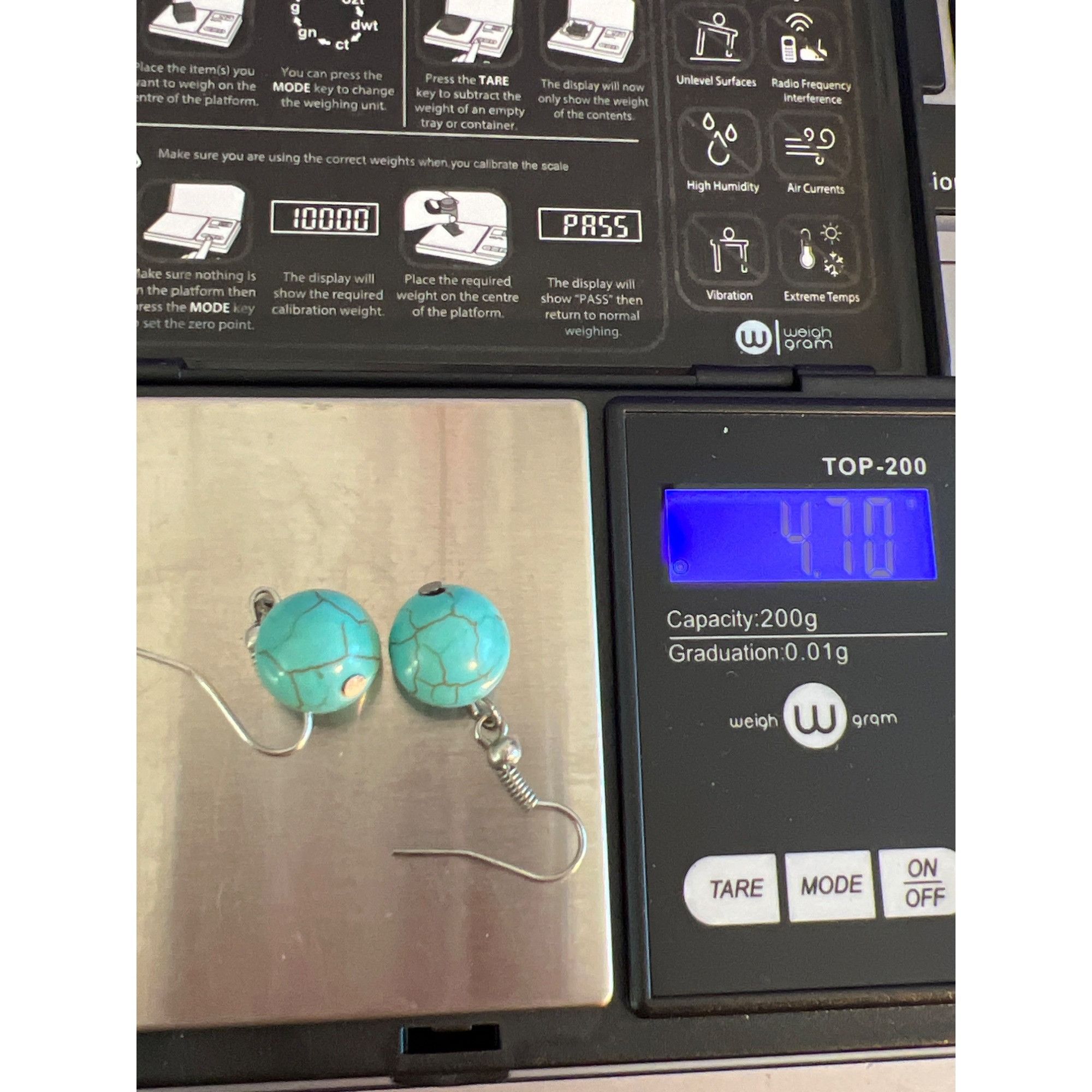 Other Turquoise Round Bead Dangle Earrings Silver Tone Hooks Light Size ONE SIZE - 6 Thumbnail