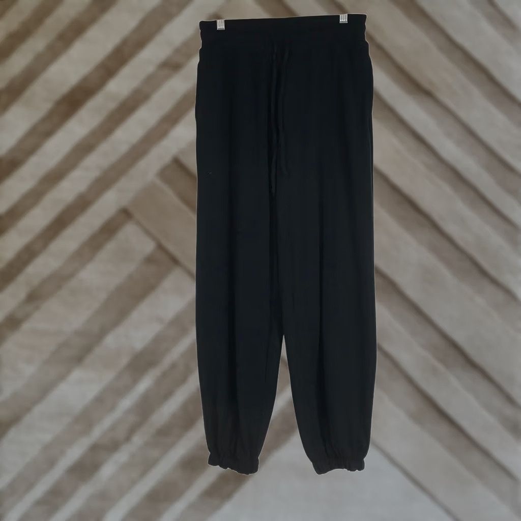 Vintage Gilly Hicks Women Jogger Black Tapered Waffle Knit Thermal Drawstring Long Size S Tall Size 28" / US 6 / IT 42 - 1 Thumbnail