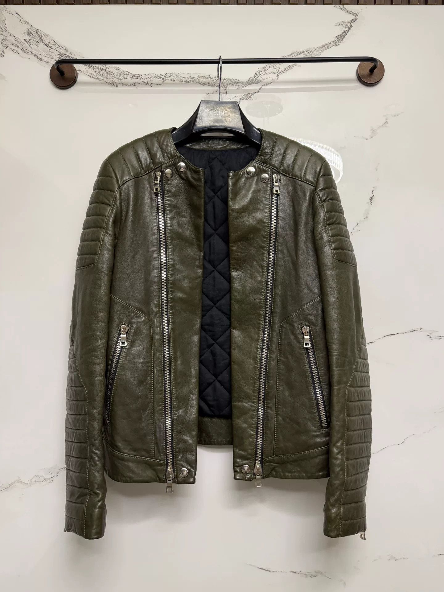 Balmain balmain military green leather biker jacket Size US S / EU 44-46 / 1 - 1 Thumbnail
