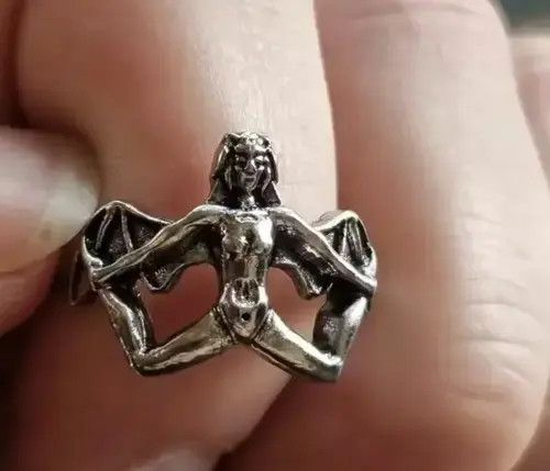 Jewelry × Vintage Demon Girl Ring Satan Devil Goth Punk Rock Jewelry Chrome Size ONE SIZE - 2 Thumbnail