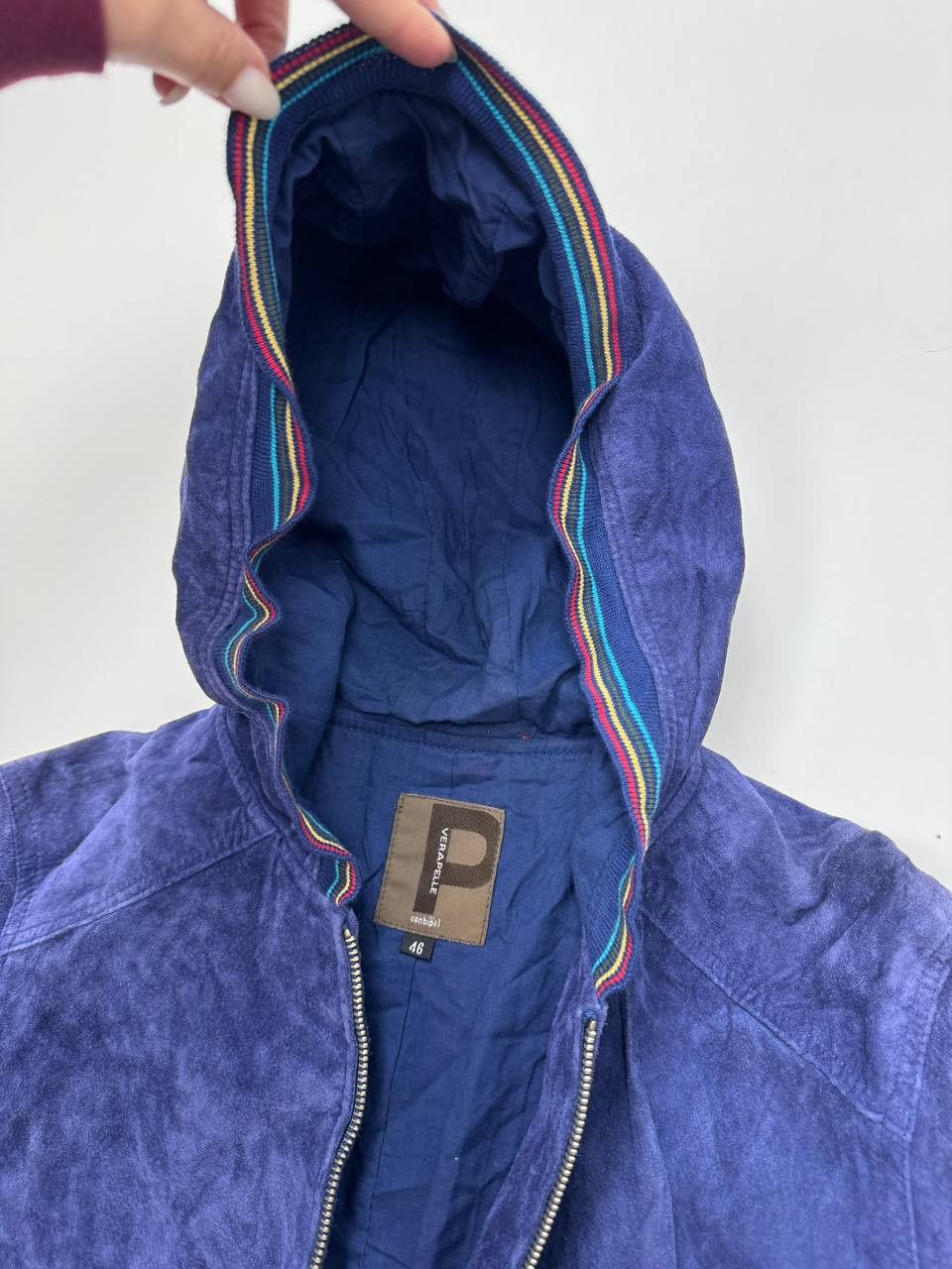 Vera Pelle Vintage Vera Pelle Suede Hooded Jacket Purple Rainbow Trim Size L / US 10 / IT 46 - 4 Thumbnail