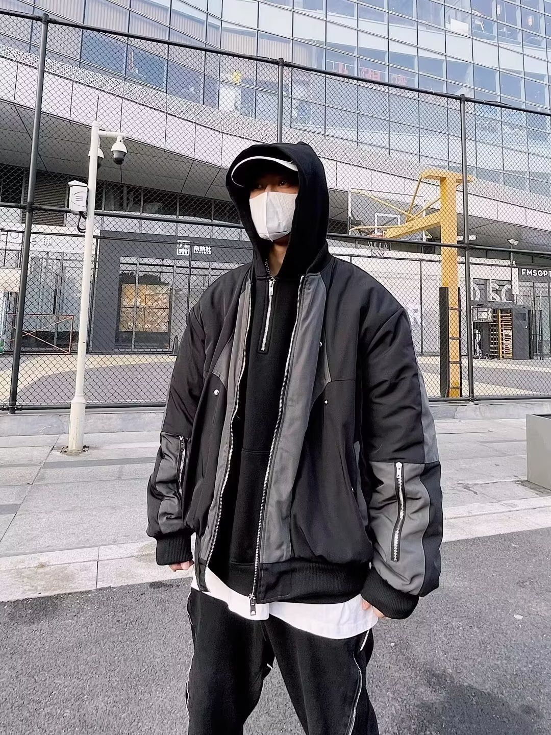 Black Patchwork Bomber Jacket