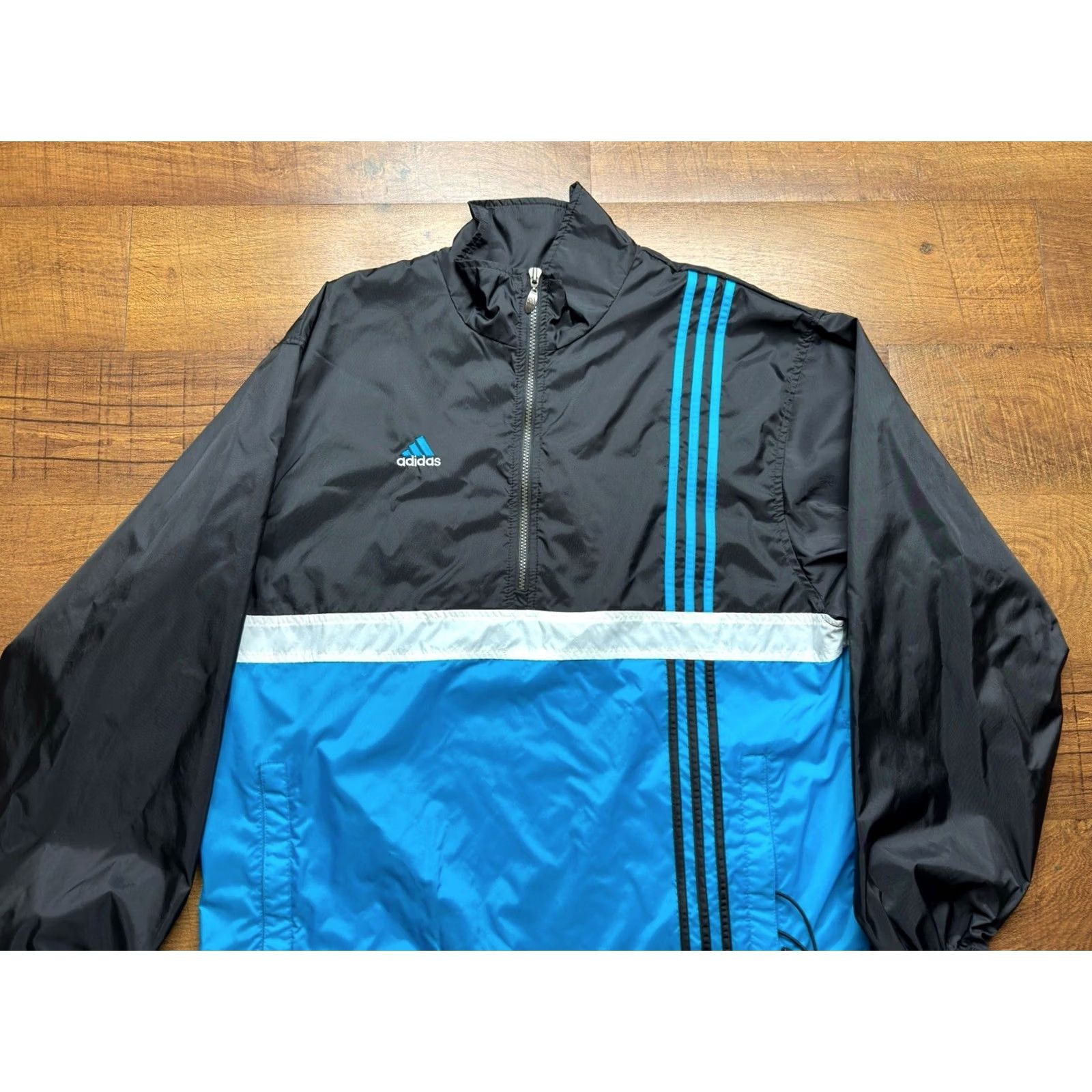 Adidas VINTAGE Adidas Anorak Jacket Mens L Blue White Windbreaker Y2K Track Zip Pockets Logo 90s Outdoor Sports Shirt Mens Size US L / EU 52-54 / 3 - 3 Thumbnail