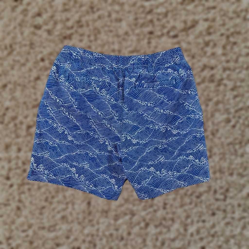 Lands' End Lands' End Shorts Womens 6 Blue Wave Ocean Pattern Pull On Elastic Waist Cotton Short Size 28" / US 6 / IT 42 - 1 Thumbnail