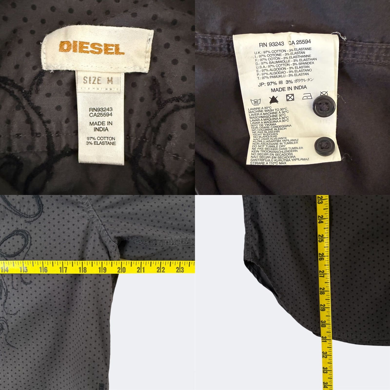 Diesel VINTAGE Diesel Embroidered Button-Up Shirt Gray Mens M Rocker Grunge Biker Punk Shirt Size US M / EU 48-50 / 2 - 8 Thumbnail