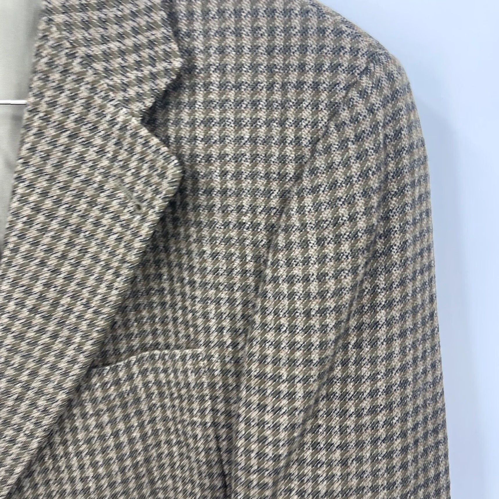Nordstrom VINTAGE Mickey Spatz Men's Wool Blazer Jacket Single-Breasted 3-Button Houndstooth Beige Casual Business 1980s Mens Size 40R - 7 Thumbnail