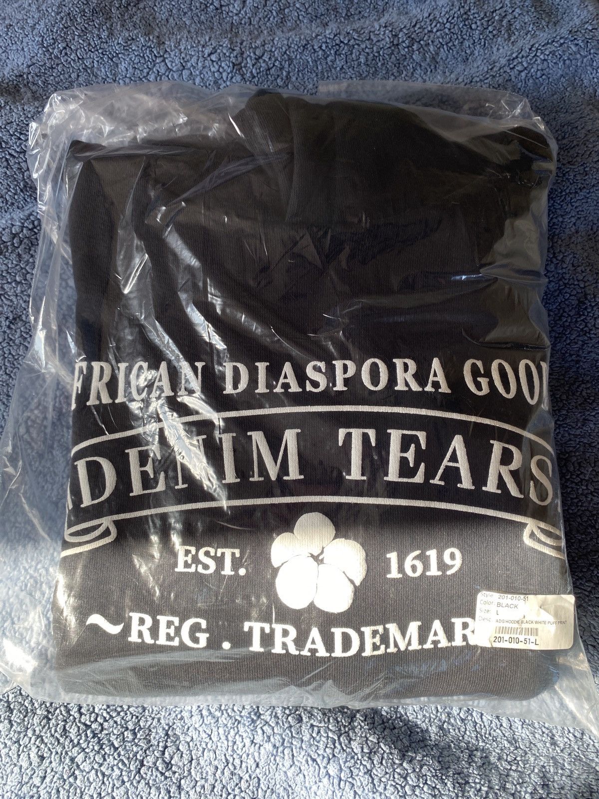 image of Denim Tears Bubble Print Cotton Wreath Logo Spell Out Hoodie in Black, Men's (Size Large)