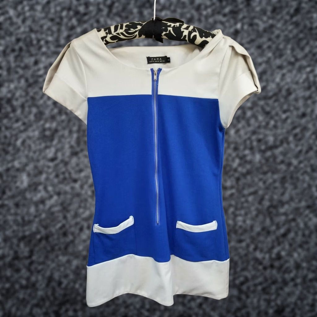 Zara Zara Womens Zip Up Colorblock Cuffed Short Sleeve Tunic Top Medium Blue Casual Size M / US 6-8 / IT 42-44 - 1 Thumbnail