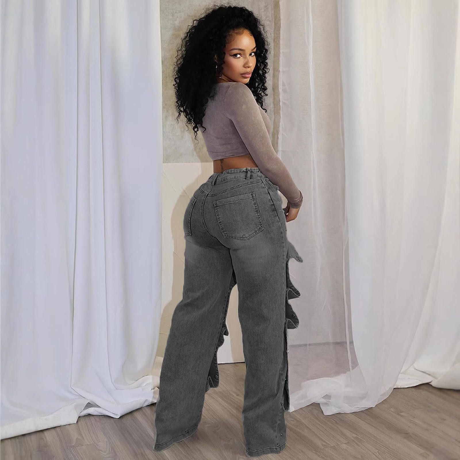 The Unbranded Brand Women's Button High Waist Straight Jeans Size US 32 / EU 48 - 3 Thumbnail