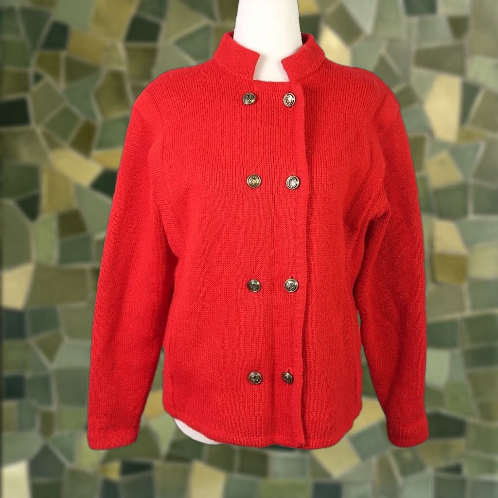 Talbots VINTAGE Talbots Cardigan Wool Knit Double Breasted Red S Sweater Women's 90s 80s Long Sleeve Front Button Casual Workwear Fall Winter Size S / US 4 / IT 40 - 1 Thumbnail
