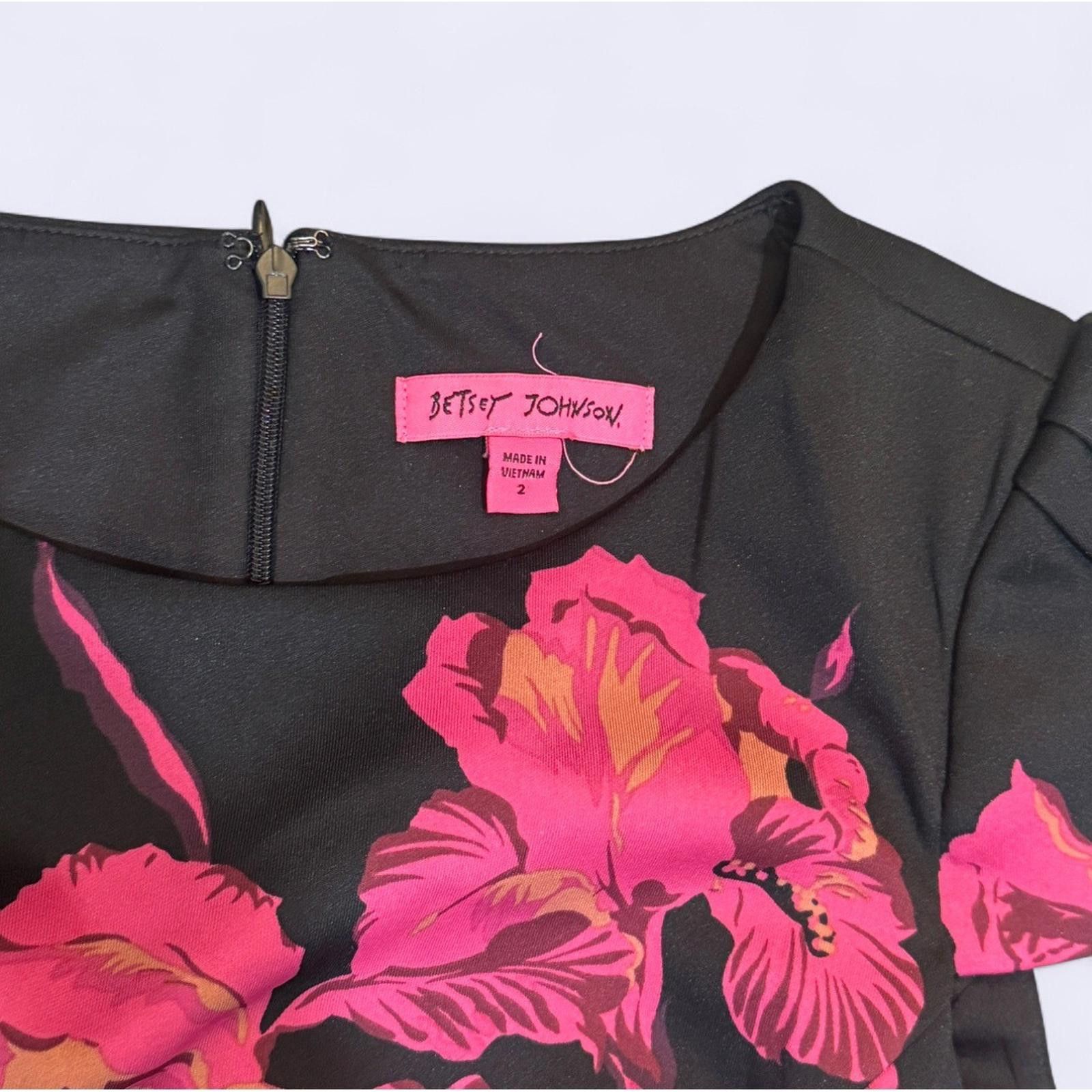 Betsey Johnson Betsey Johnson Black Pink Floral Sheath Dress - NWT Size XS / US 0-2 / IT 36-38 - 3 Thumbnail