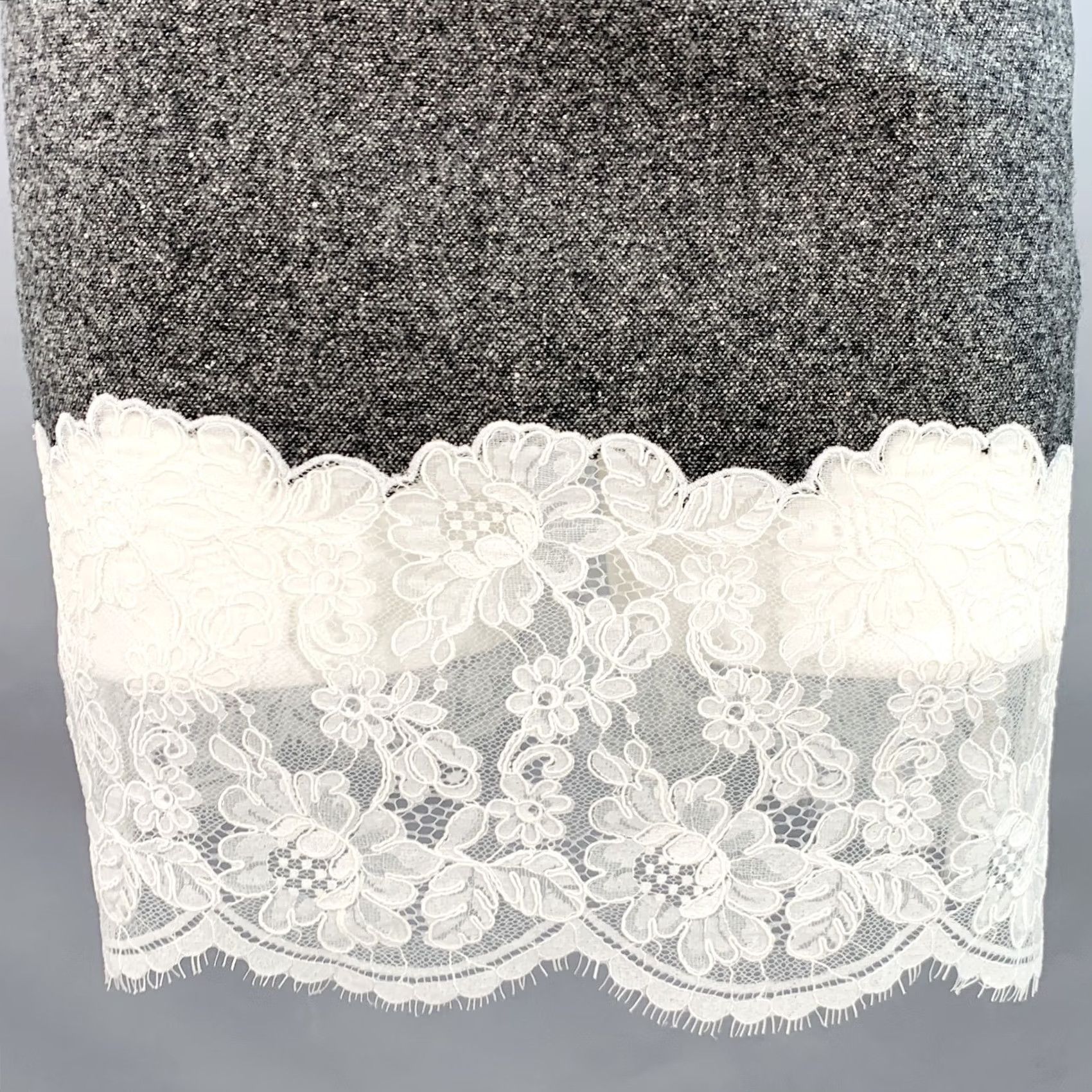Vintage MARK GONG Size 0 Grey White Wool Blend Tweed Spaghetti Straps Lace Trim Dress Size XS / US 0-2 / IT 36-38 - 2 Thumbnail