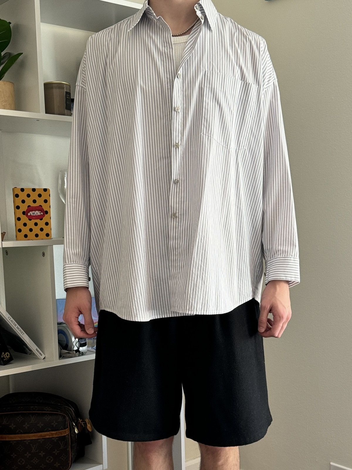 Acne Studios Drop Shoulder Striped Button Up Long Sleeve