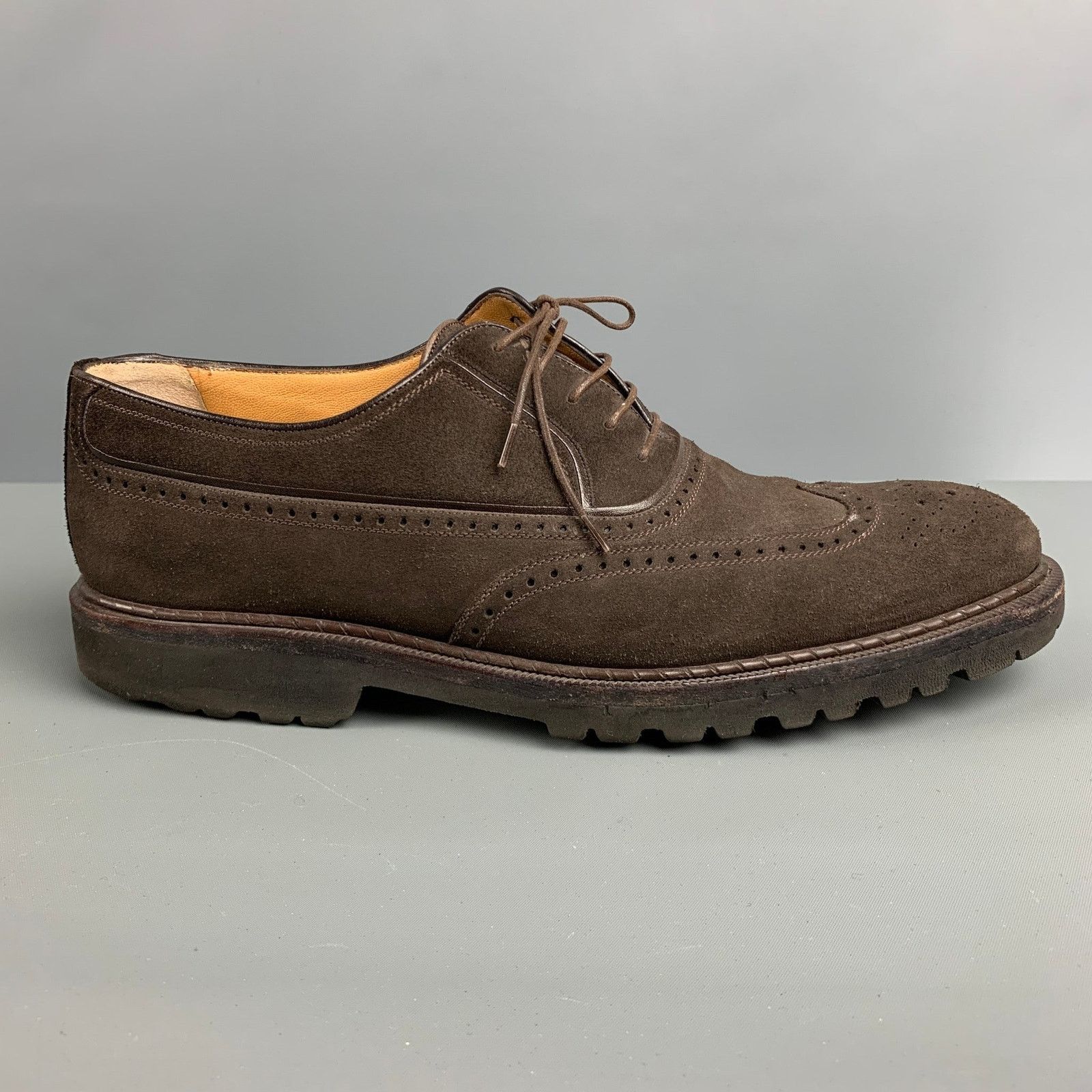 Testoni A.TESTONI Brown Perforated Suede Wingtip Lace Up Shoes Size US 7.5 / EU 40-41 - 2 Thumbnail