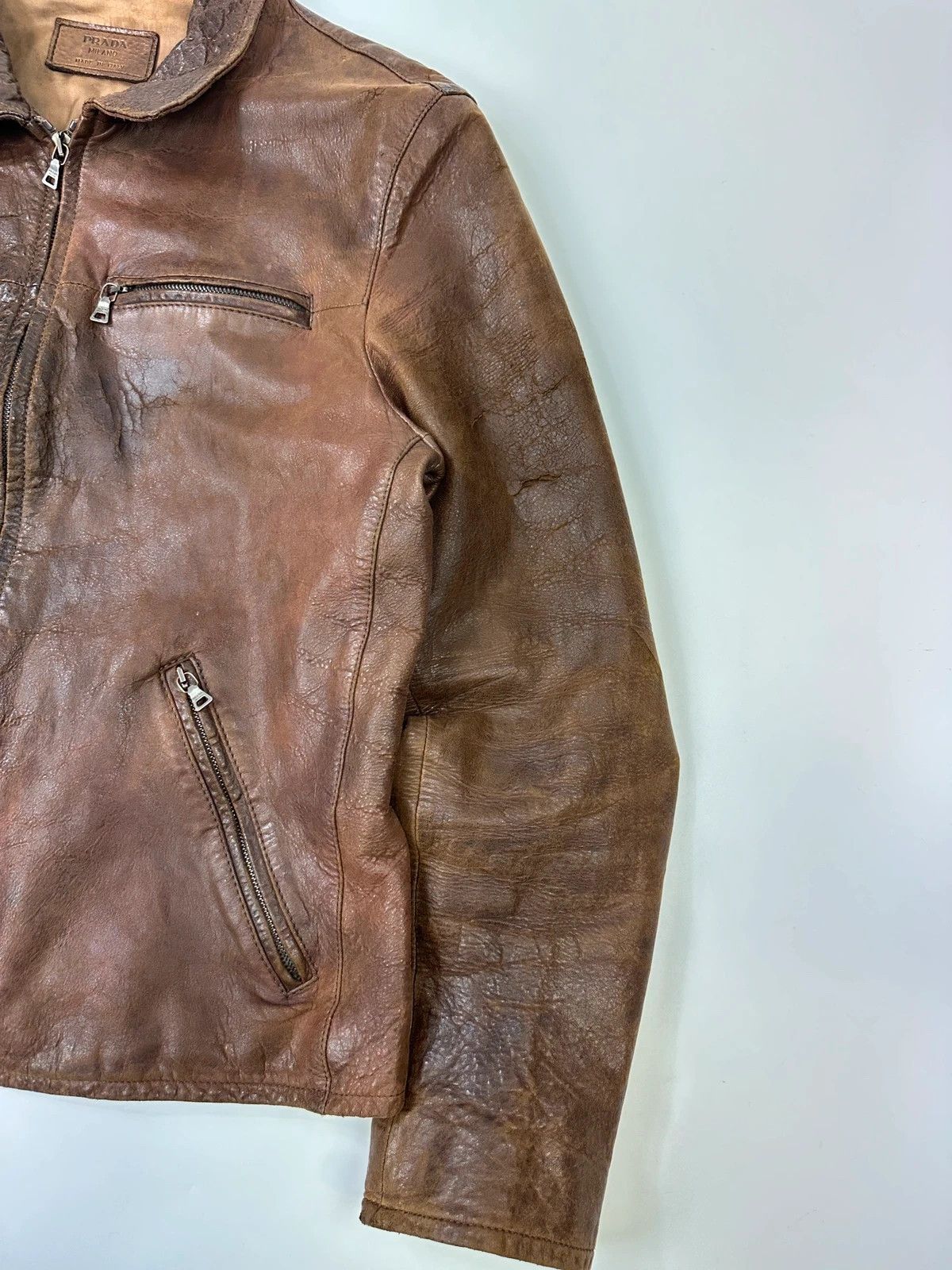 Prada Prada Milano FW07 Brown Eroded Leather Jacket Size US M / EU 48-50 / 2 - 3 Thumbnail