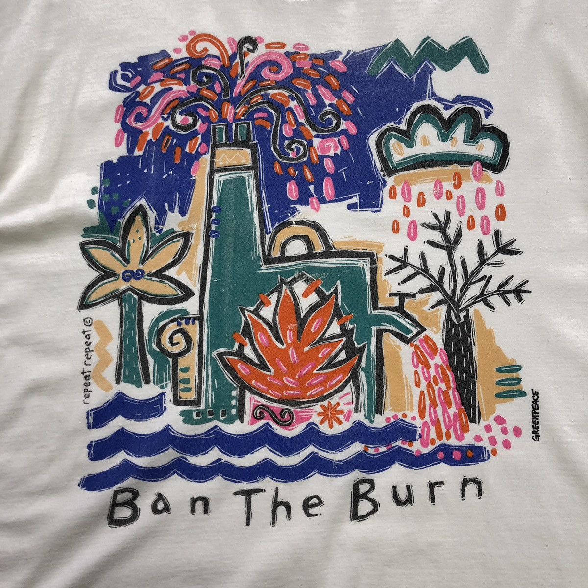 Vintage RAW GreenPeace 90’s Ban The Burn Printed Vintage T-Shirt Size US XL / EU 56 / 4 - 5 Thumbnail