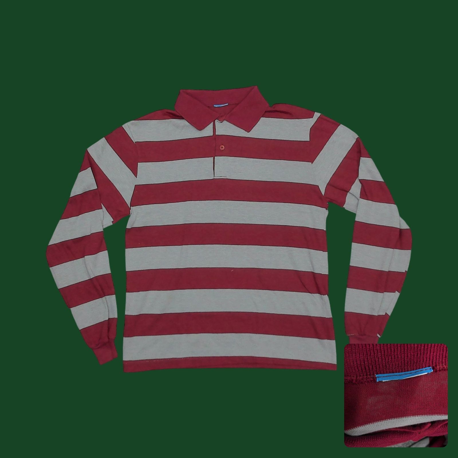 Vintage Vintage 1970s Single Stitch Striped Long Sleeve Polo Shirt Size S / US 4 / IT 40 - 1 Thumbnail