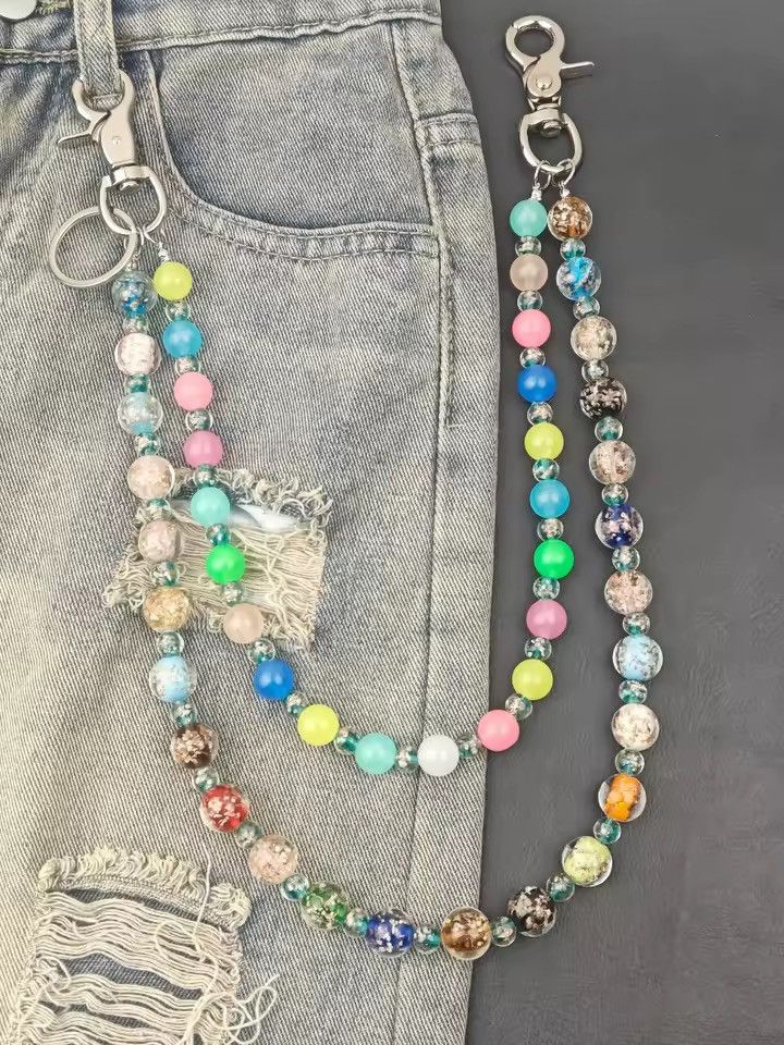 Jewelry Layered Luminous Glass Beads Chain Silver Waist Accessories Size ONE SIZE - 2 Thumbnail