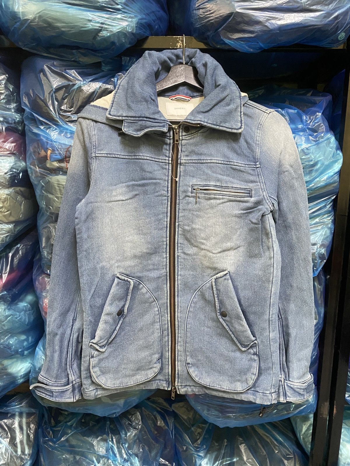 Japanese Brand INHERIT Light Blue Denim-Style Zip Jacket Curved Pockets Size US XS / EU 42 / 0 - 1 Thumbnail