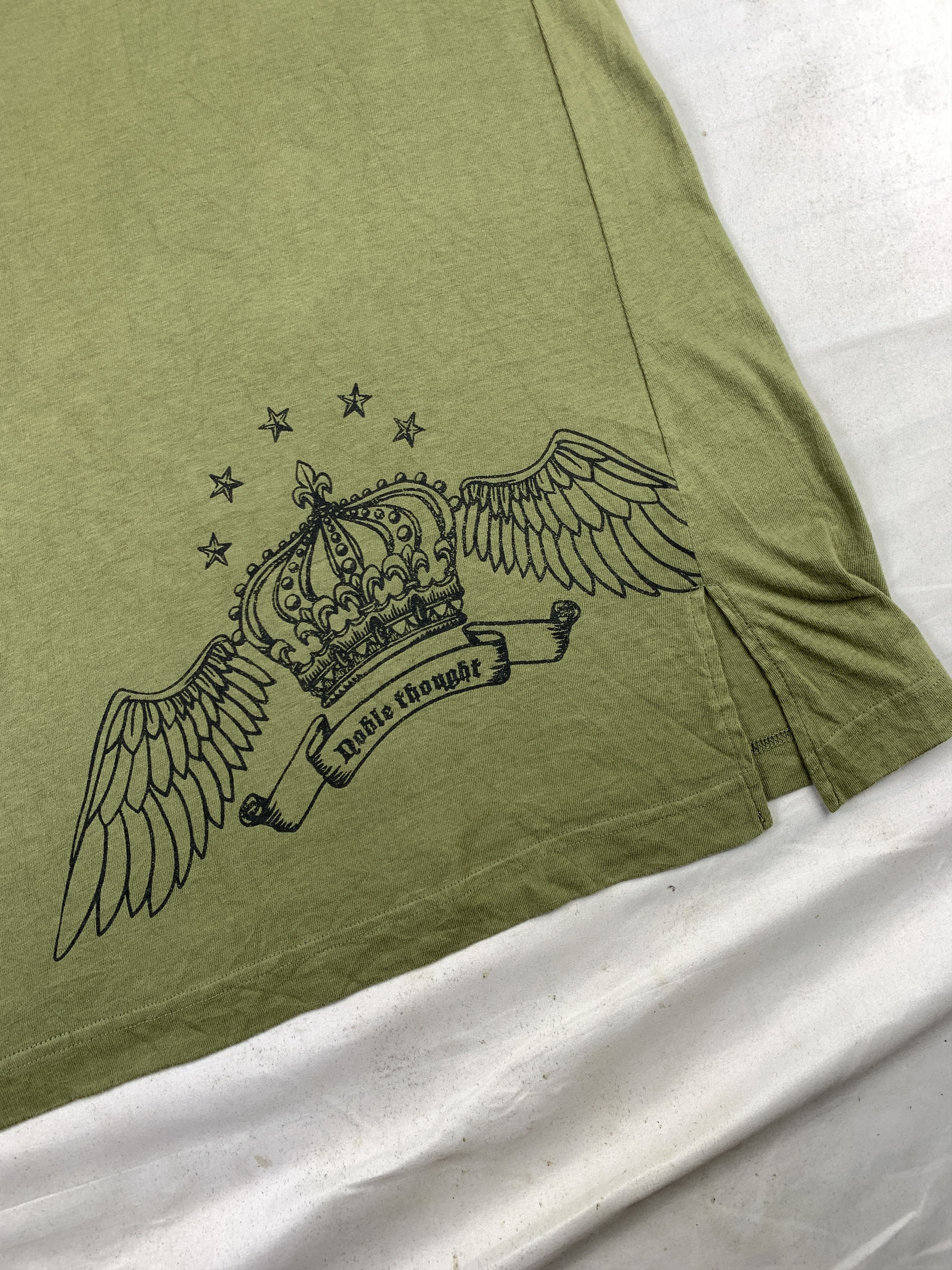 Japanese Brand SMILE LAND Olive Green Crodd Crown Dressy Tee (L) Size L / US 10 / IT 46 - 5 Thumbnail