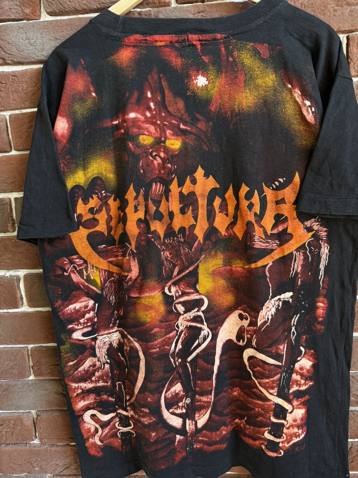 Band Tees Rare Vintage 90s Sepultura All Print Metal Band Tee Grail xl Size US XL / EU 56 / 4 - 10 Thumbnail
