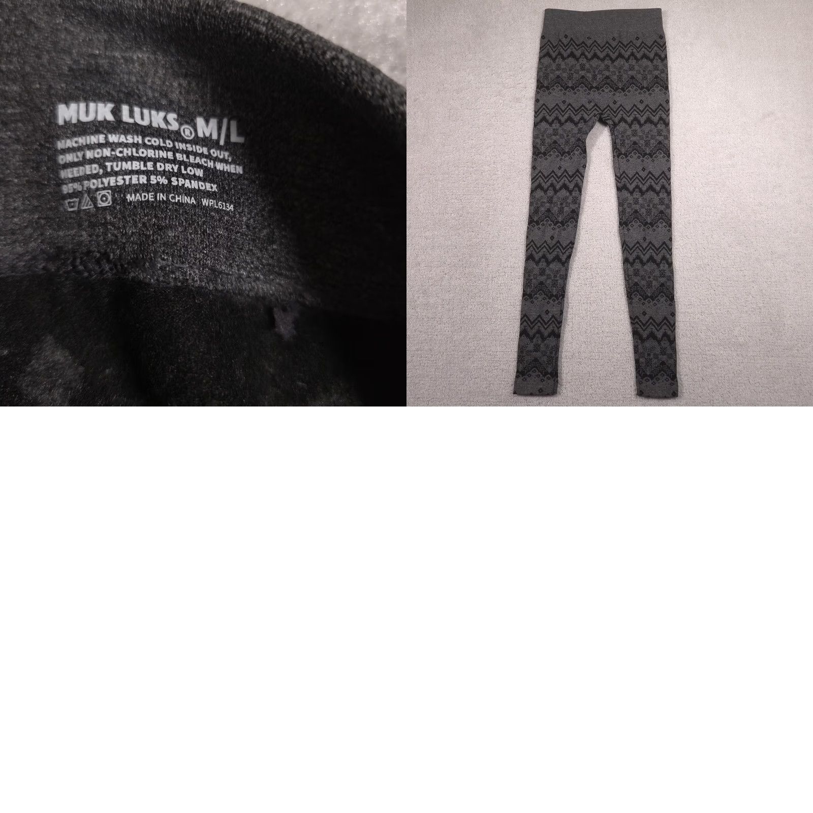 Vintage Muk Luks Leggings Womens M/L Gray Fair Isle Thermal Fleece Winter Warm Size 32" / US 10 / IT 46 - 8 Thumbnail