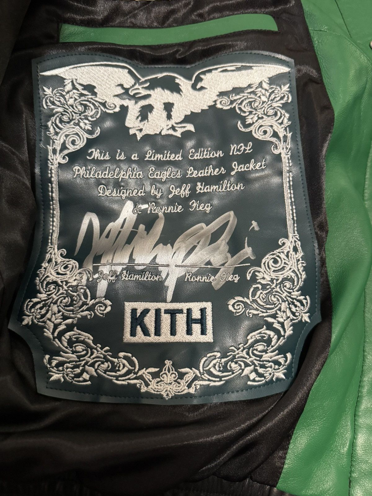 Jeff Hamilton × Kith × NFL Kith & Jeff Hamilton 🇺🇸 Eagles 🦅Leather Varsity Jacket 🏈🧥 Size US L / EU 52-54 / 3 - 7 Thumbnail