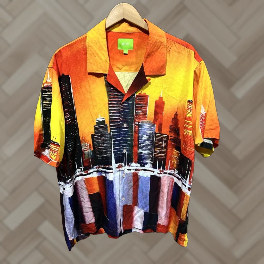Huf HUF Concrete Jungle Woven Camp Shirt L Men's Short Sleeve Button-Up Multicolor Size US L / EU 52-54 / 3 - 1 Thumbnail