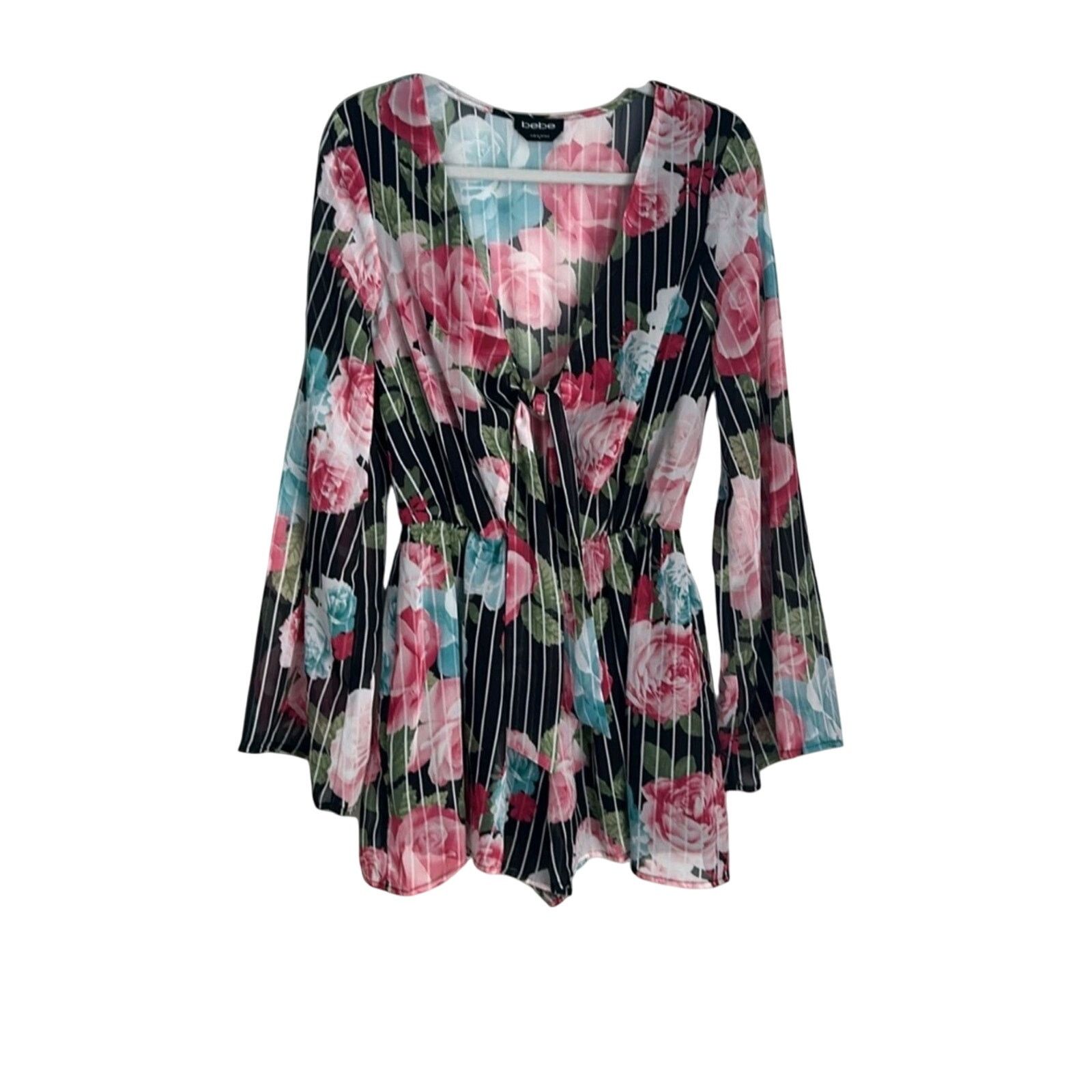 Bebe Bebe The Front Ruffle Flutter Sleeve Romper Blossom Roman S Size 26" / US 2 / IT 38 - 8 Thumbnail