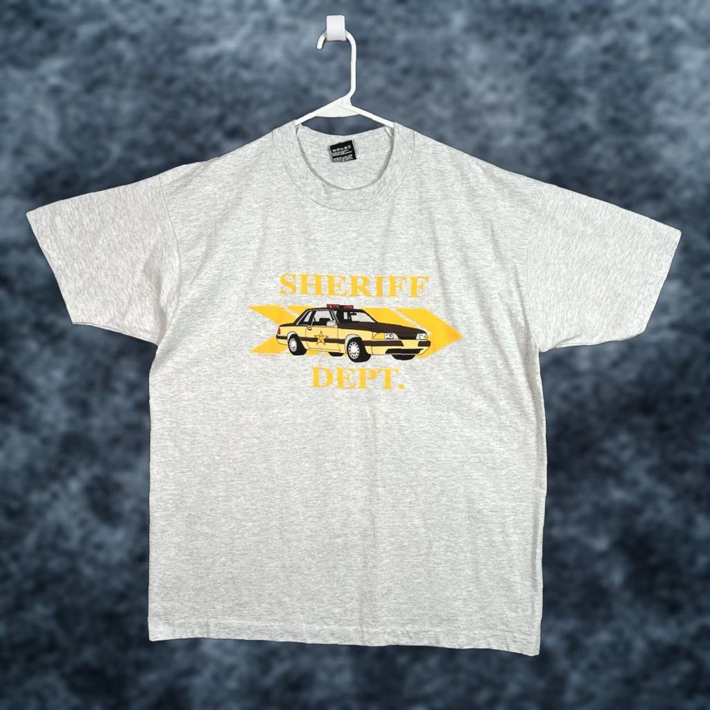 Fruit Of The Loom VINTAGE Ford Mustang Police Car Sheriff Dept T Shirt Adult XL Gray Mens 90s Graphic Tee Size US XL / EU 56 / 4 - 1 Thumbnail