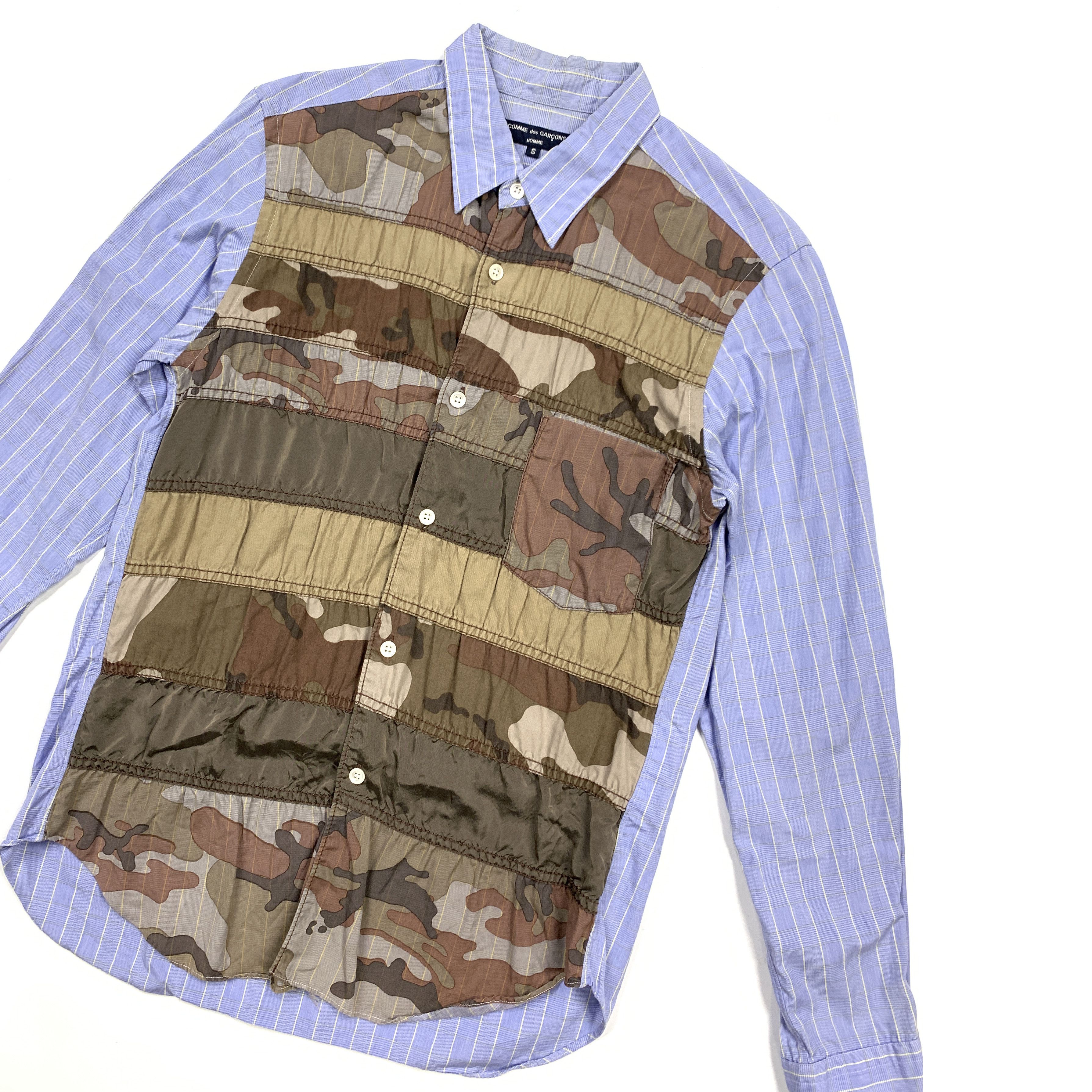 Comme des Garcons × Comme des Garcons Homme Plus 2011 Camo Patchwork Stripe Shirt Size M / US 6-8 / IT 42-44 - 2 Thumbnail