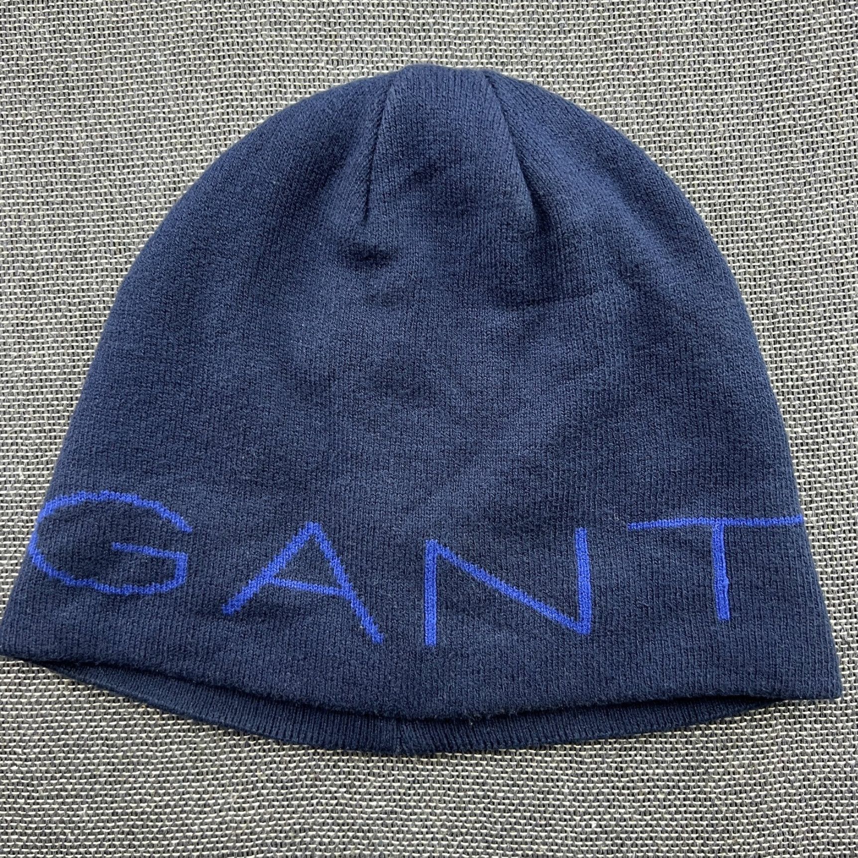 Gant GANT Beanie Hat One Size Navy Blue Spellout OSFA Unisex Adults Knit Lightweight Reversible Stretch Ballpark OSFA Mens Womens Size ONE SIZE - 2 Thumbnail
