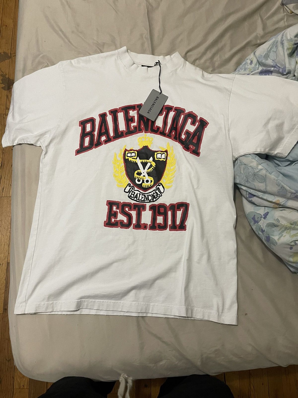 image of Balenciaga Diy College T- Shirt in White, Men's (Size Small)