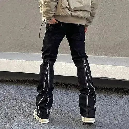 Jean Zipper Black Flared Cargo Jeans Size US 30 / EU 46 - 1 Thumbnail