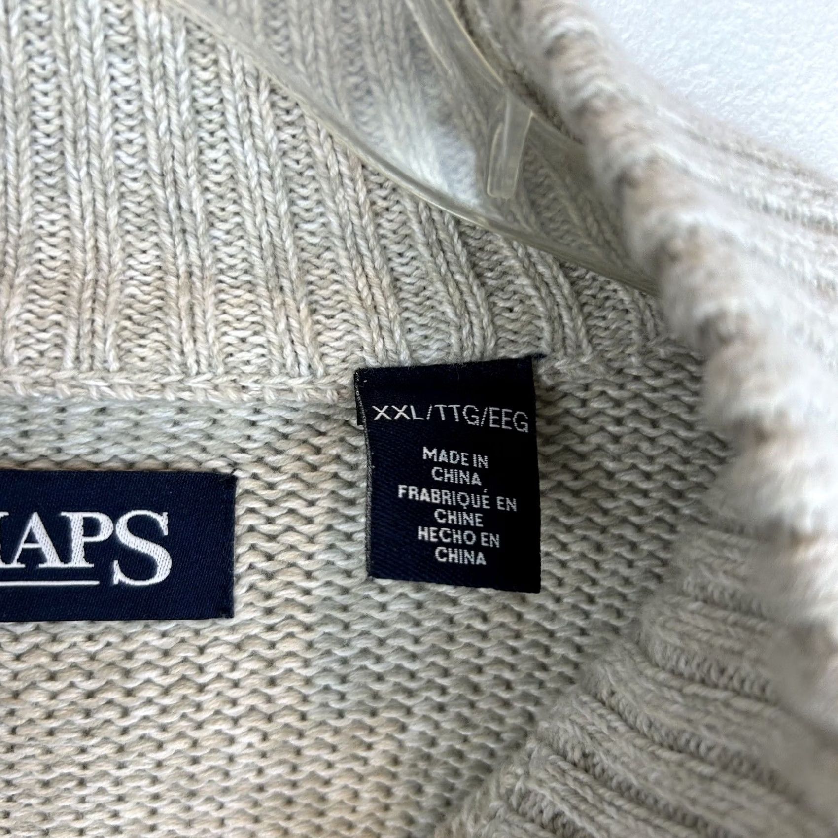 Chaps Chaps Sweater Mens XXL Quarter Button Mock Neck Elbow Patch Beige Cotton Read Size US XXL / EU 58 / 5 - 4 Thumbnail