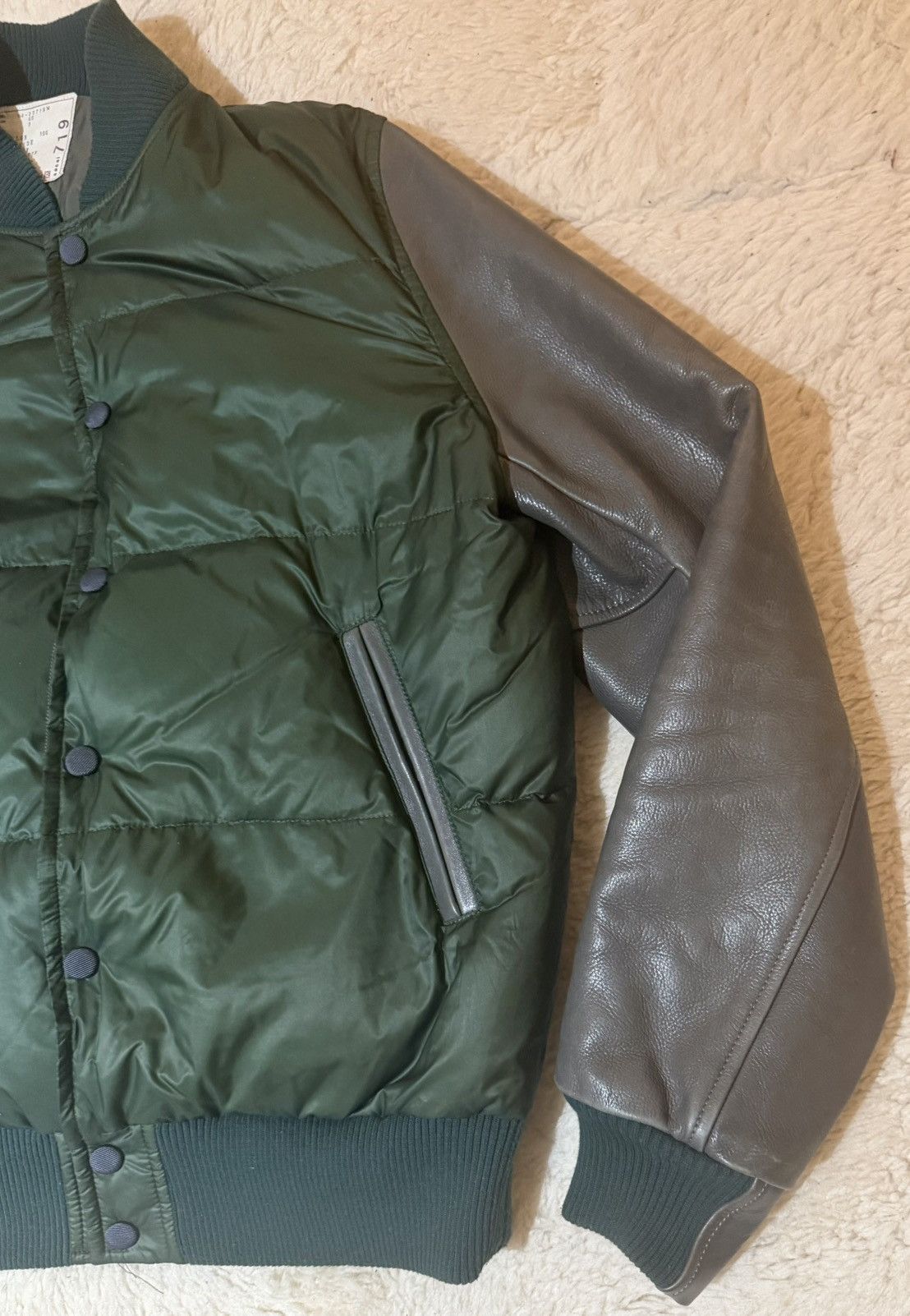 Sacai Green/ Grey Leather Sacai Varsity Jacket Size US L / EU 52-54 / 3 - 2 Thumbnail