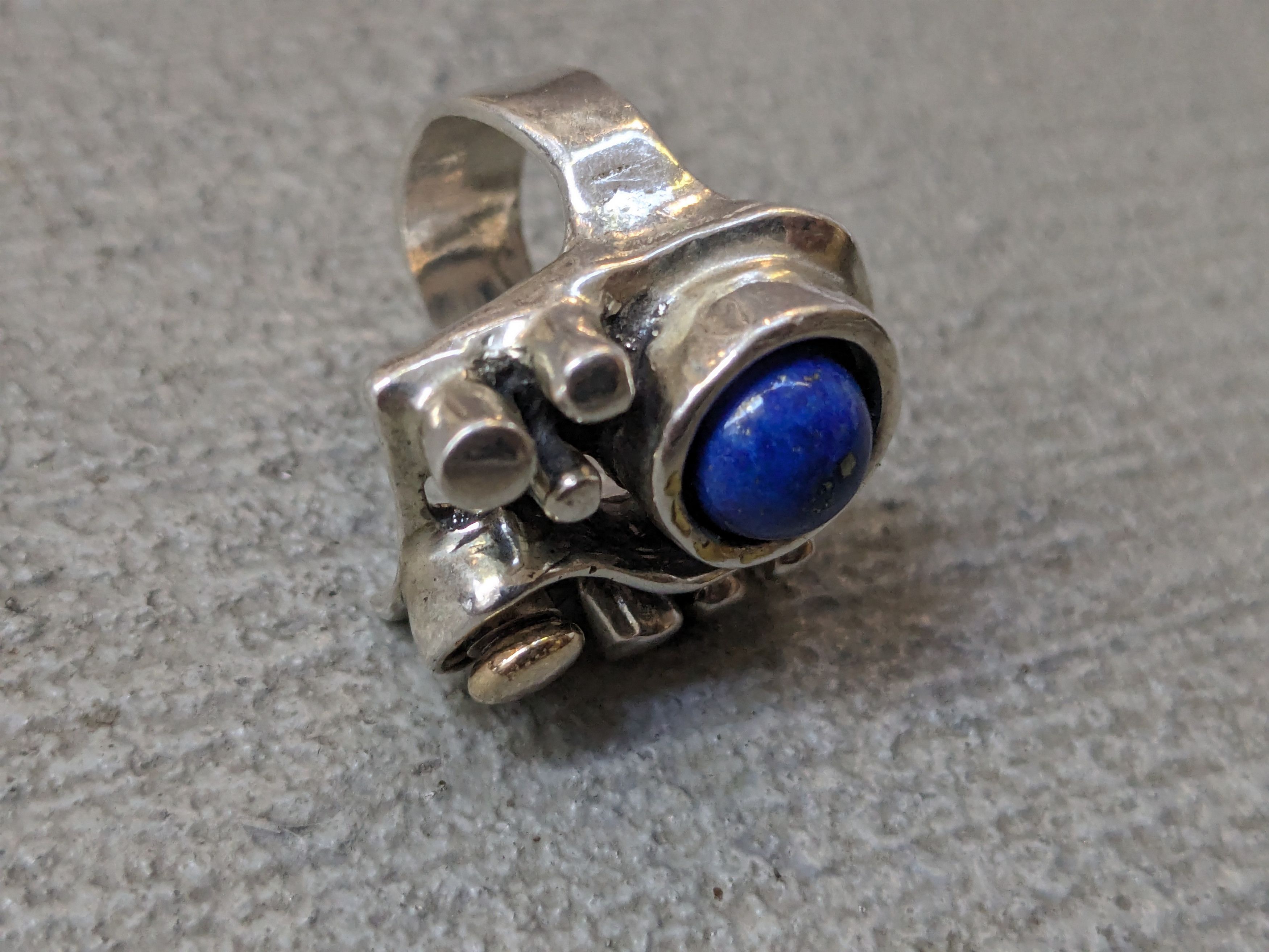 Jewelry × Vintage Vintage Sterling Silver Ring 7 Lapis Lazuli Modern Brutalist Size ONE SIZE - 10 Thumbnail