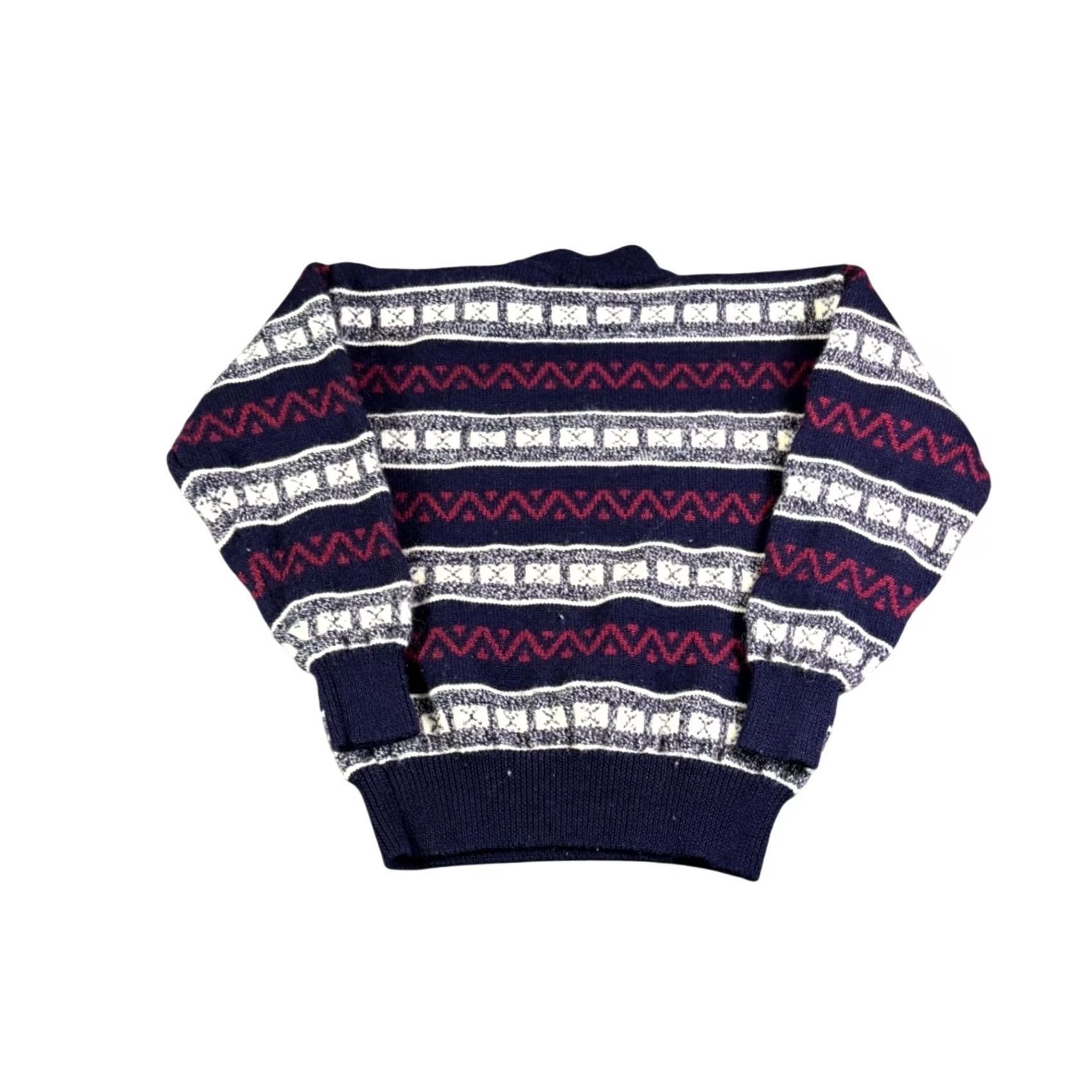 Vintage VINTAGE Peterborough Row Sweater Navy Red 100% Wool Fair Isle Mock Neck Long Sleeve Pullover Mens S 90s Clothing Size US S / EU 44-46 / 1 - 2 Thumbnail