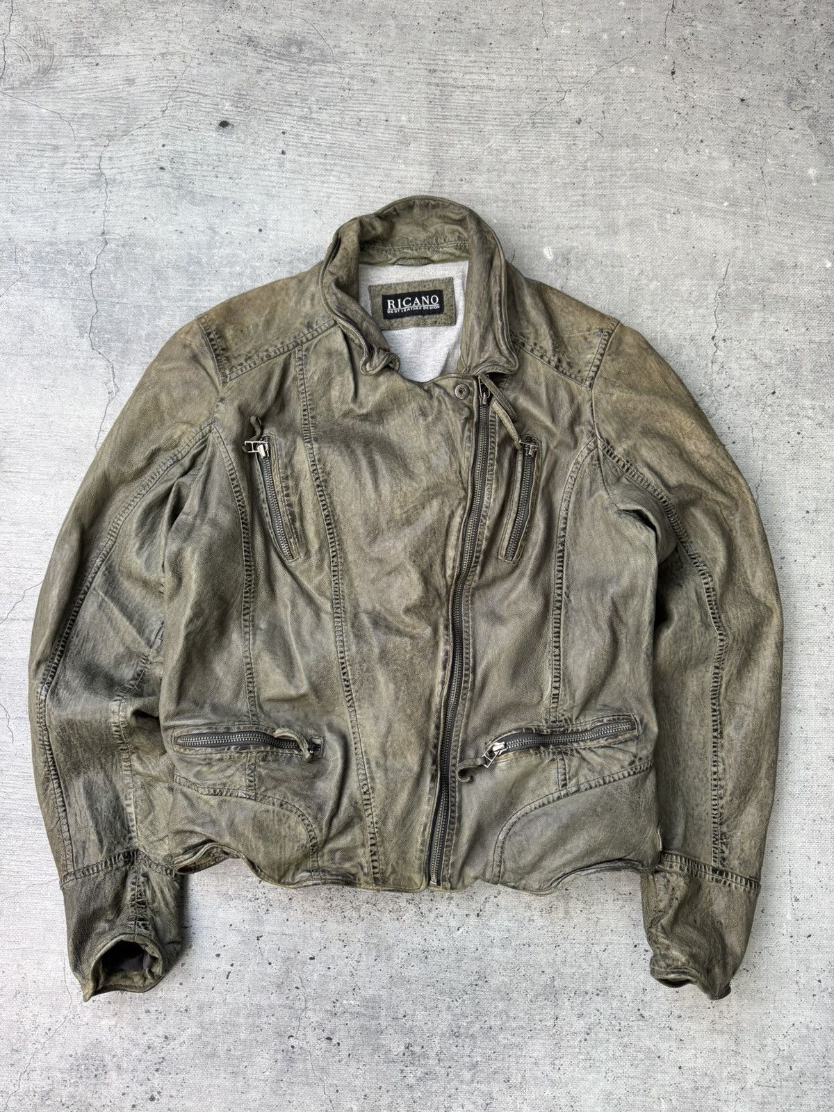 Genuine Leather Y2K Asymmetrical zip Leather jacket Rick Owens VTG STYLE Size XL / US 12-14 / IT 48-50 - 2 Thumbnail