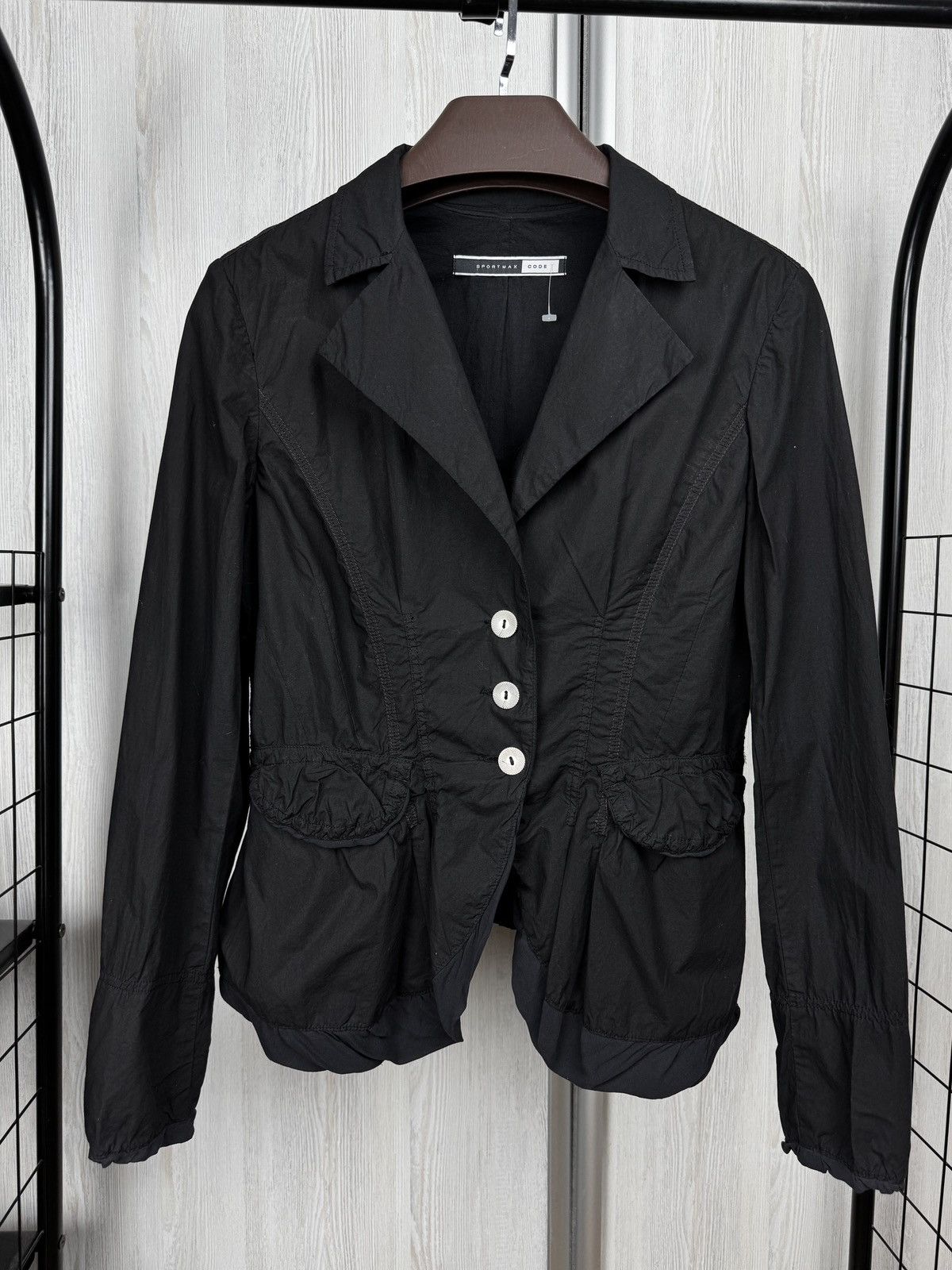 Sportmax Sportmax Code Max Mara black avant garde cotyon silk blazer Size XL / US 12-14 / IT 48-50 - 2 Thumbnail