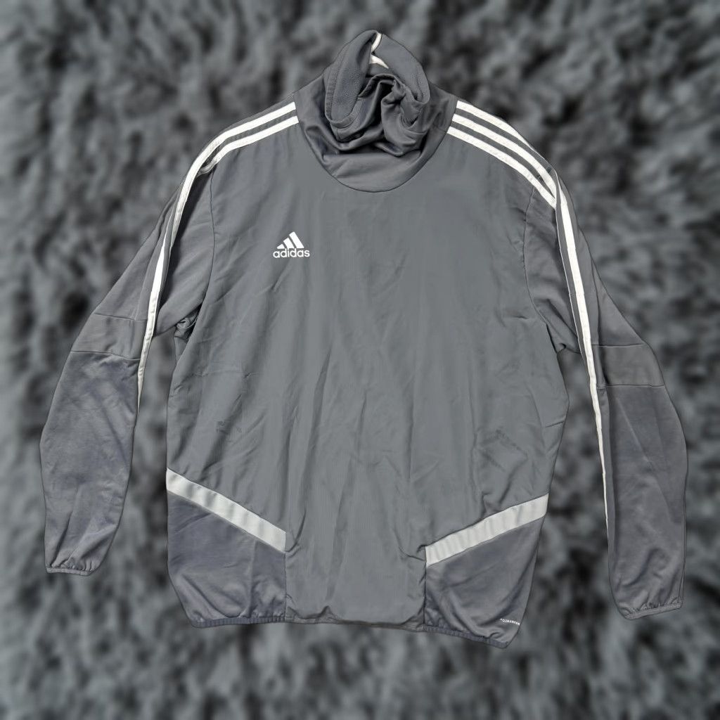 Adidas Adidas Jacket Mens XL Gray Fleece Cowl Neck Thumbholes Soccer Training Athletic Jacket Size US XL / EU 56 / 4 - 1 Thumbnail