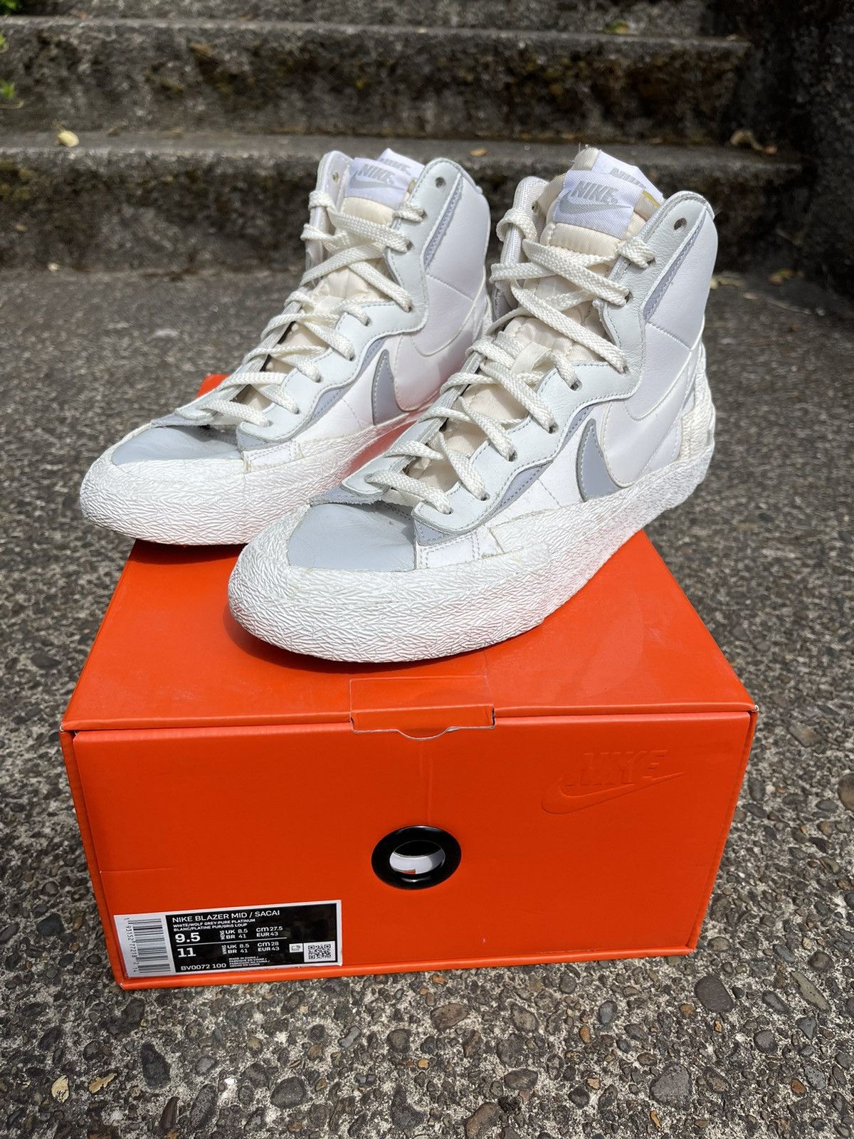 Nike Sacai Sacai 'blazer Mid White Wolf Grey Nike X Sacai 
