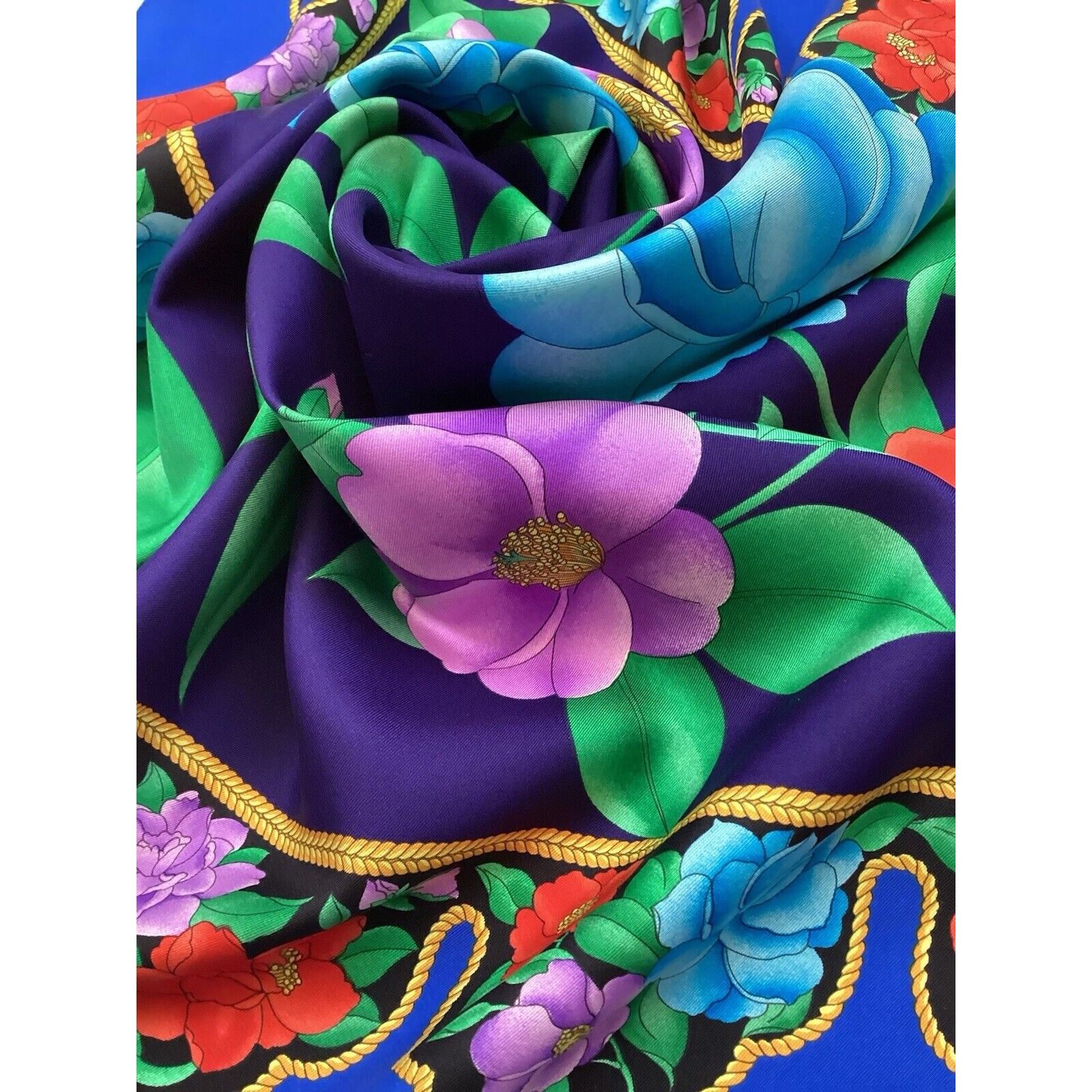 Leonard Paris LEONARD PARIS Blue Floral Scarf Silk Made In Italy 35"-34.5" Size ONE SIZE - 6 Thumbnail