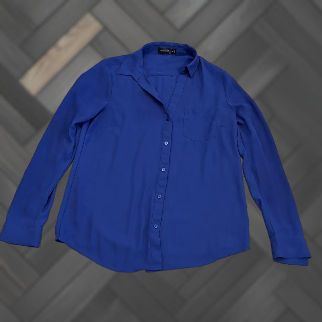 Vintage The Limited Blouse Women Medium Blue Long Sleeve Button Front Sheer