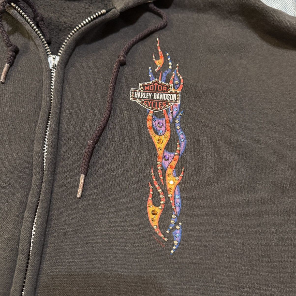 Harley Davidson Vtg Harley Davidson Rhinestone Flame Hoodie Rare Custom M Size US M / EU 48-50 / 2 - 3 Thumbnail