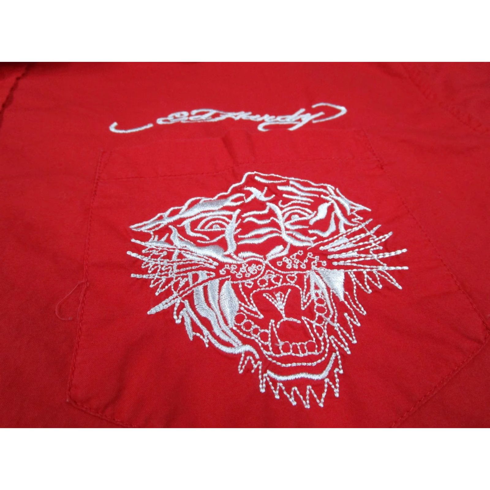 Ed Hardy VINTAGE Ed Hardy Shirt Mens XL Red Embroidered Tiger Skull Button Tattoo Sleeve Size US XL / EU 56 / 4 - 2 Thumbnail