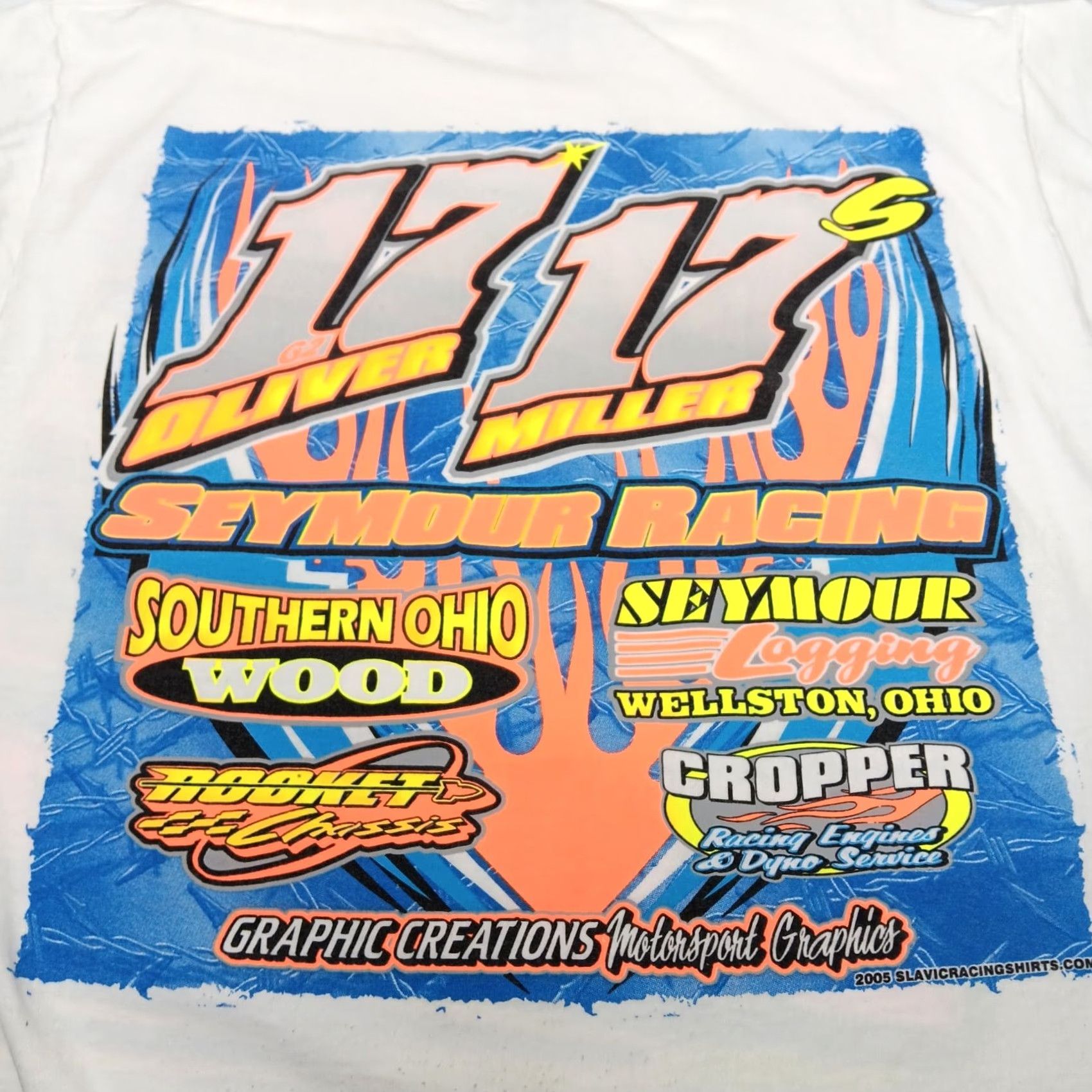 Fruit Of The Loom DJ Miller Race T Shirt L White Cotton Crew Neck Short Sleeve Men Stock Car Racing Elkins WV Motorsports Graphic Print 2000s Size US L / EU 52-54 / 3 - 4 Thumbnail