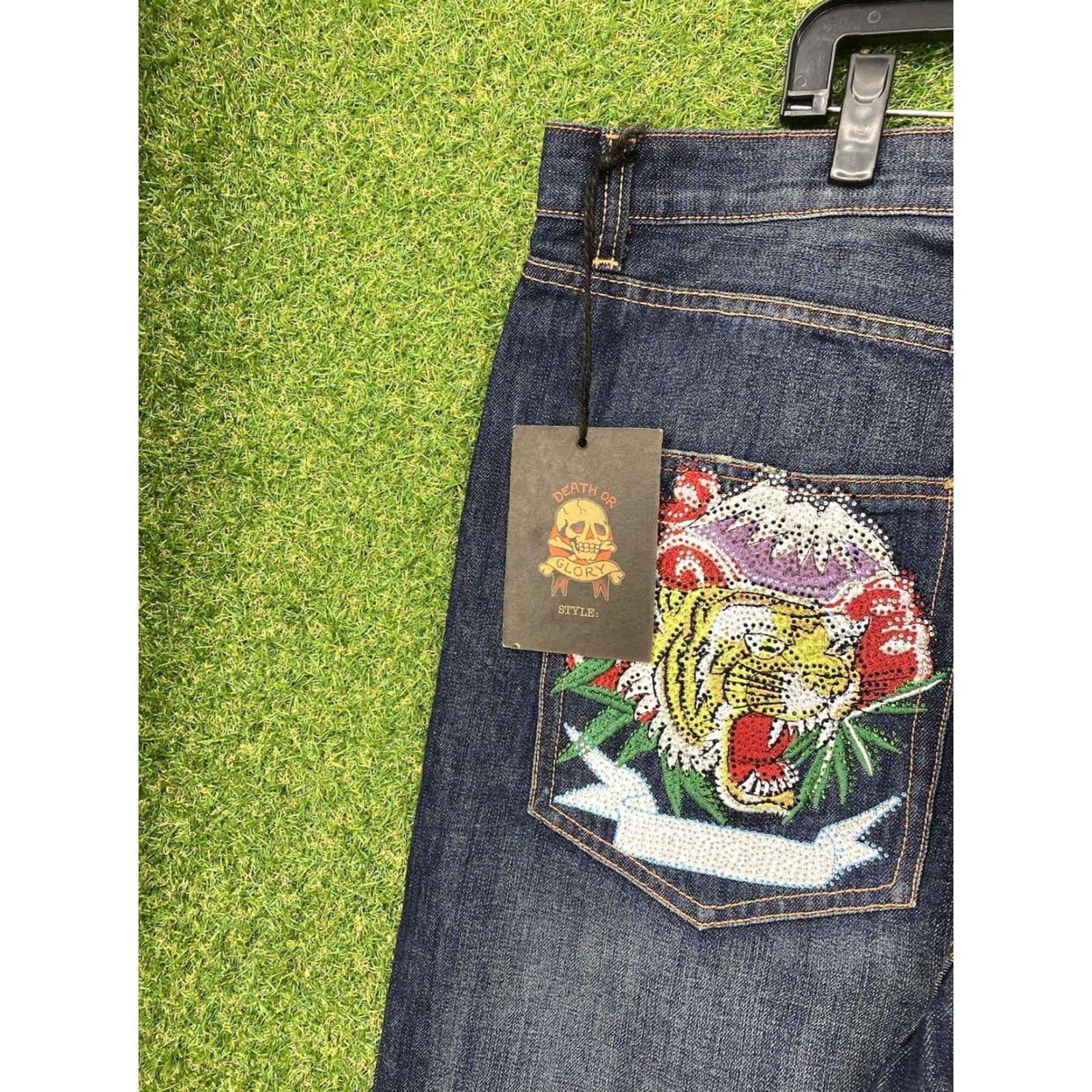 Ed Hardy VINTAGE Ed Hardy Jeans Mens 42x34 Baggy Relaxed Denim Blue 90s Tiger Logo Rock Mens Regular Jeans SJ? Size US 42 / EU 58 - 5 Thumbnail