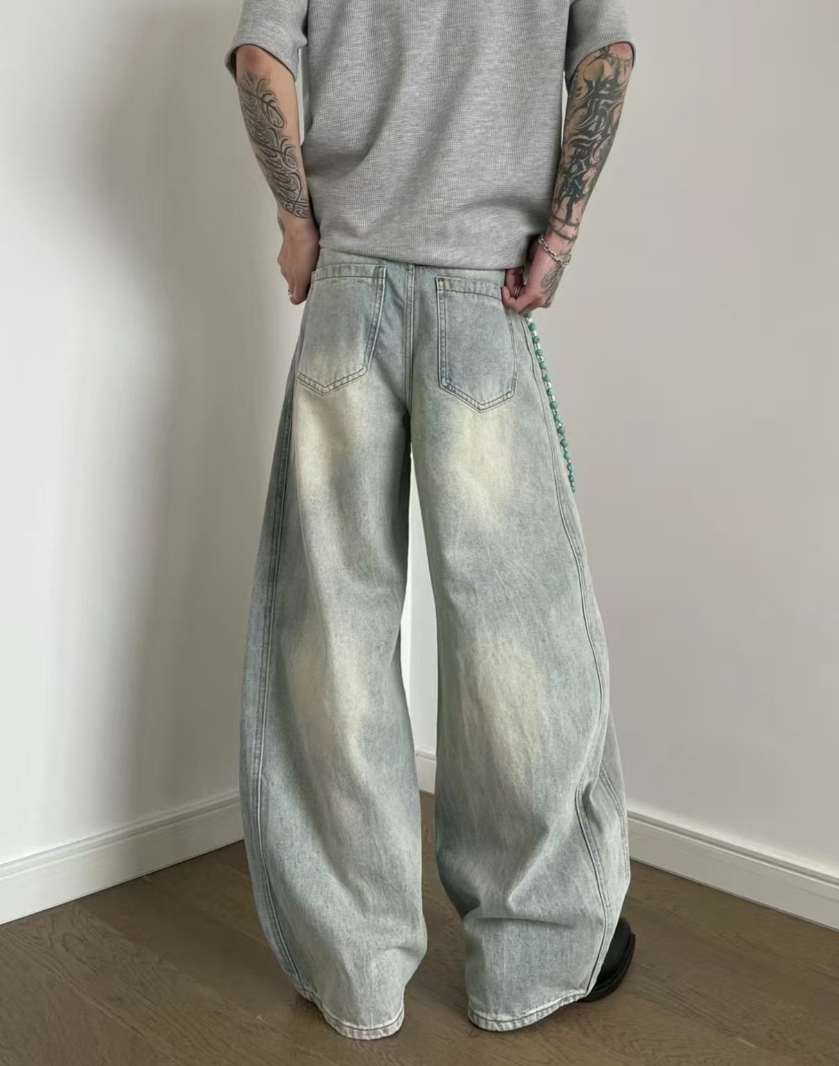 Japanese Brand Japanese retro washed distressed patchwork scimitar jeans Size US 32 / EU 48 - 4 Thumbnail